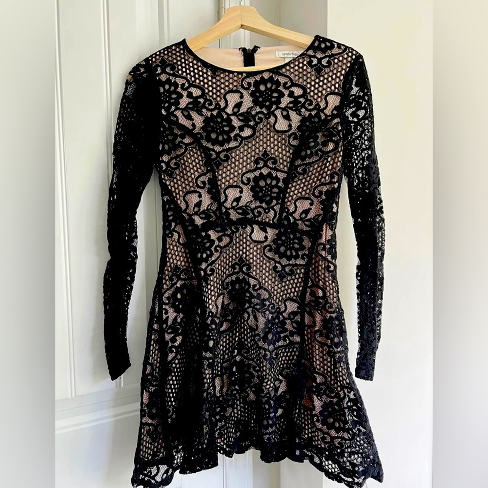 women's darl blue lace formal long sleeve dress size S